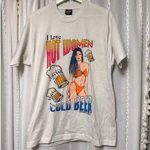 Vintage 1990's I Love Hot Women Cold Beer Graphic T Shirt Large Retro Funny Tee